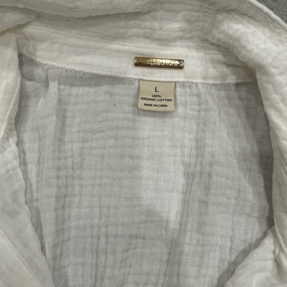 [L]Magaschoni White Organic Cotton Button Shirt Gauze Rolled Sleeve Lagenlook - Picture 3 of 6